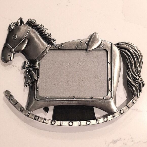Silver Rocking Horse Picture Frame Holds 3" X 4" Photo - Picture 1 of 10